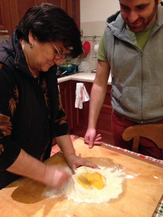 Stefano's mum working her magic. The beginnings of frappe, a special Italian fried pastry made for Carnival